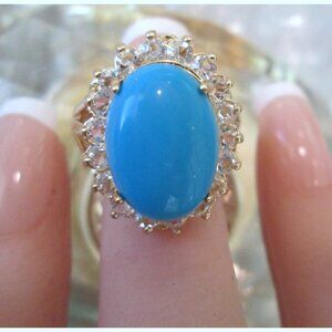 tourquise oval cut natural persian made ring 14k yellow gold filled ring S7